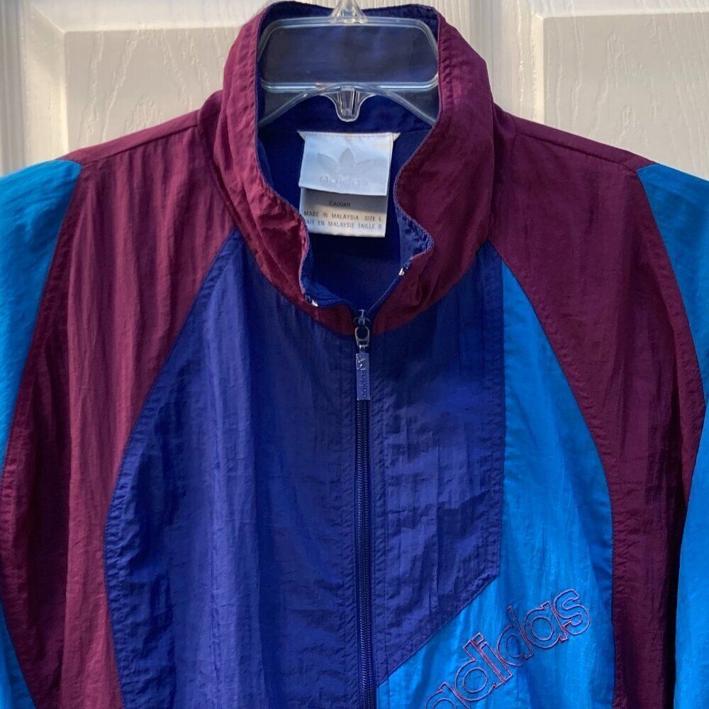 Vintage 90s Adidas Windbreaker Full Zip Trefoil Track Jacket Size Large - Picture 2 of 10
